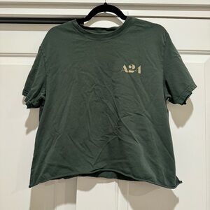 A24 Cropped Green T Shirt, Size Large
